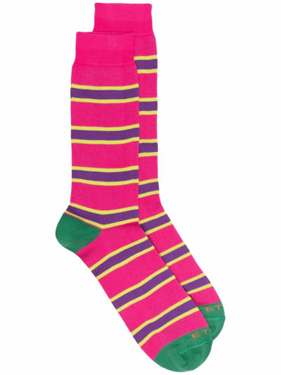 Etro Stripe Print Socks In Pink