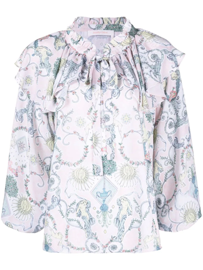 See By Chloé Baroque-print Ruffled Blouse In Pastel Pink