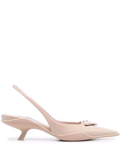 Prada Brushed Leather Pointy-toe Slingback Pump In Brown