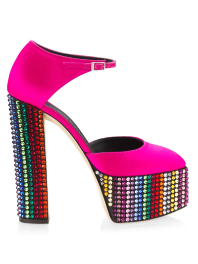 Giuseppe Zanotti Raso Kuala Crystal Rainbow Platform Sandals In Fuchsia