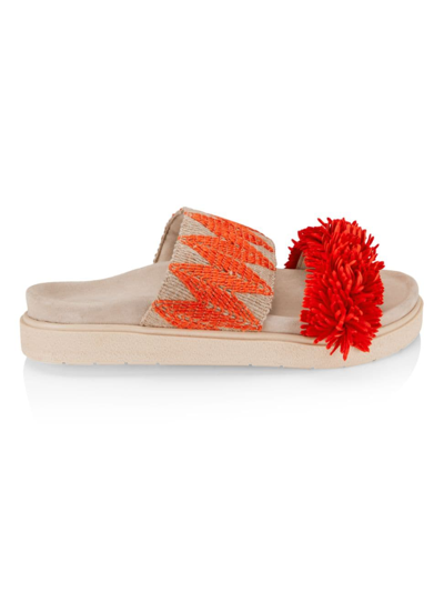 Inuikii Fringes Raffia Slide Sandals In Orange