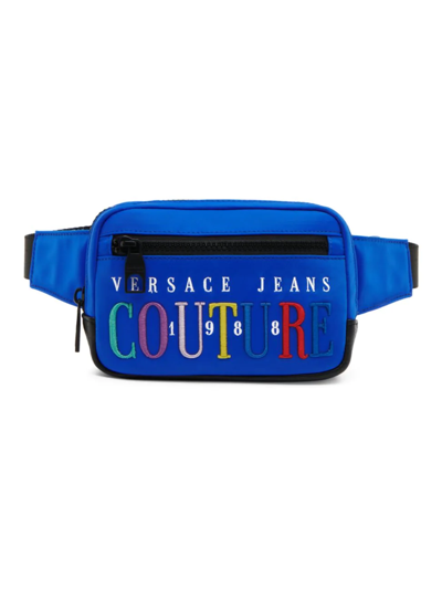 Versace Jeans Couture Multicolor Embroidered Logo Belt Bag In Bluebell