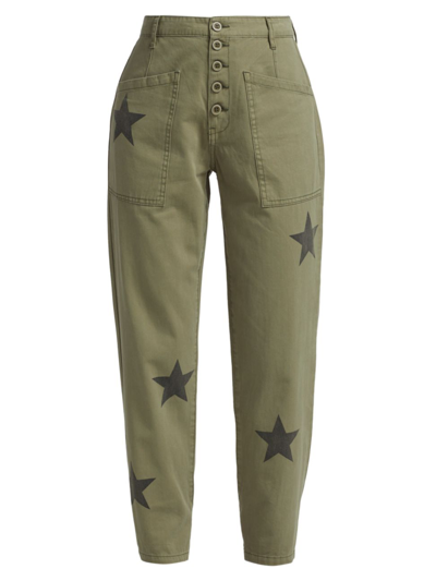 Pistola Tammy Star Print High Rise Trousers In Medium Green