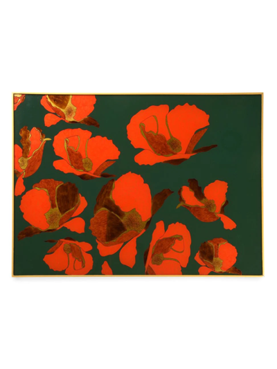 Nomi K Poppy Hand-painted Glass Placemat In Green