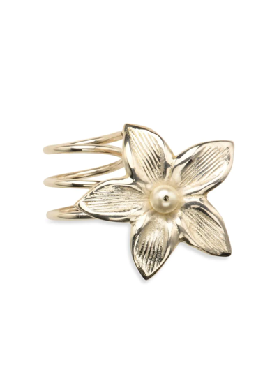Nomi K Silver-plated Pearl Flower Vine Napkin Ring Set