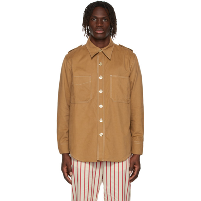 Wales Bonner Issac Cotton-blend Twill Shirt In Brown