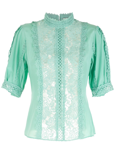 Martha Medeiros Lace-panels Eduarda Blouse In Green