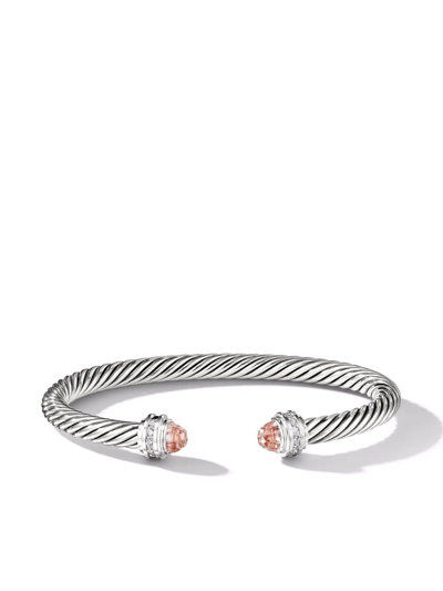 David Yurman 5mm Sterling Silver Cable Princess Morganite And Diamond Cuff