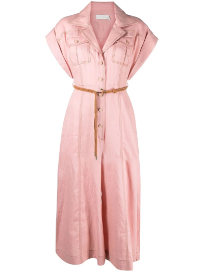 Zimmermann Moonshine Cord-waist Linen-voile Jumpsuit In Pink