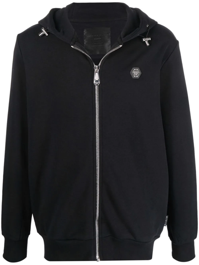 Philipp Plein Hooded Sweat Jacket In Black