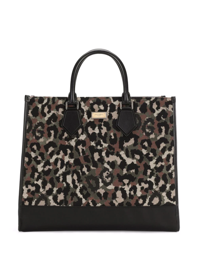 Dolce & Gabbana Leopard-print Shopper Tote In Multicolour Black