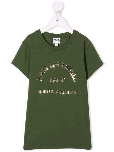 Karl Lagerfeld Kids' Logo Crew-neck T-shirt In Green