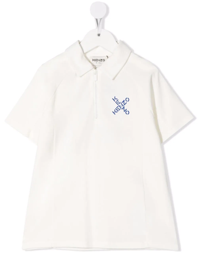 Kenzo Kids' Logo-print Organic Cotton Polo Shirt In White