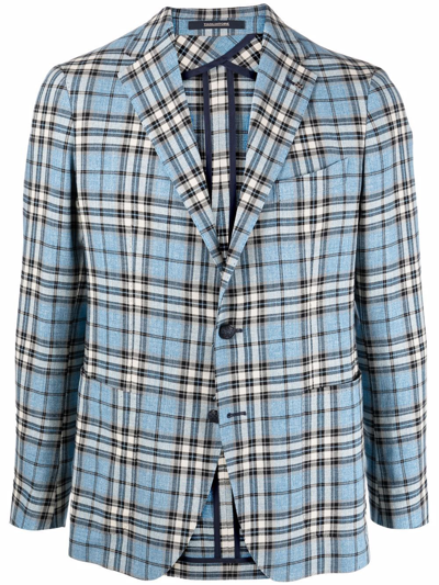 Tagliatore Check-print Single-breasted Jacket In Blue