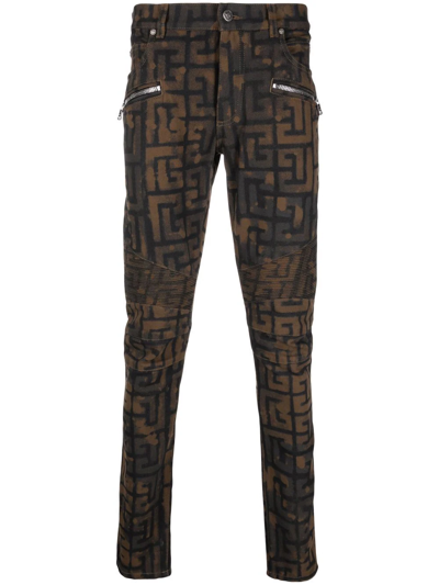 Balmain Monogram-detail Slim Cut Jeans In Black