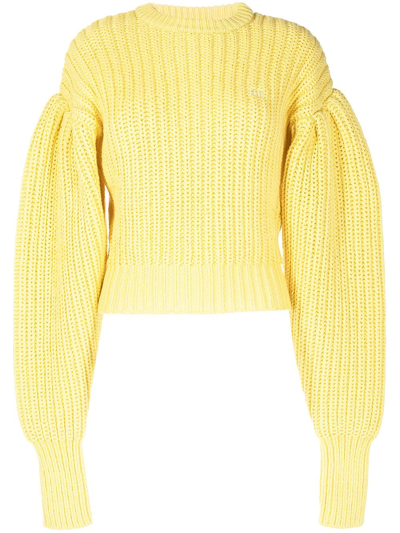Rotate Birger Christensen Adley Cotton-blend Cable-knit Sweater In Yellow