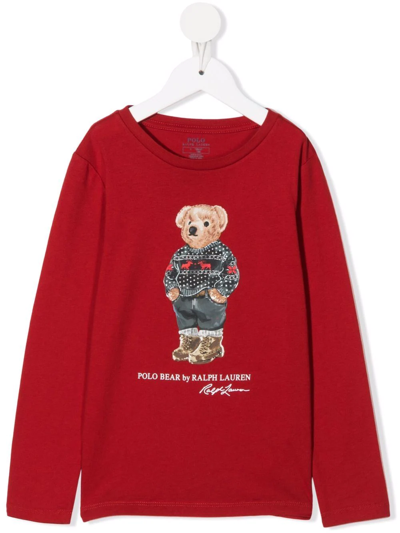 Ralph Lauren Kids' Teddy Bear Long-sleeve Top In Red
