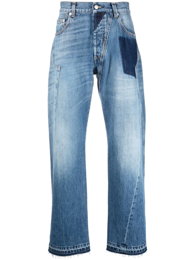 Alexander Mcqueen Blue Washed Reconstructed Denim Jeans