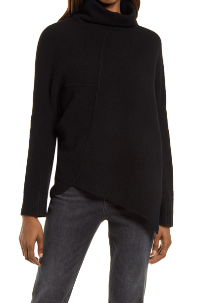 Allsaints Womens Black Lock Roll-neck Wool-blend Jumper Xs