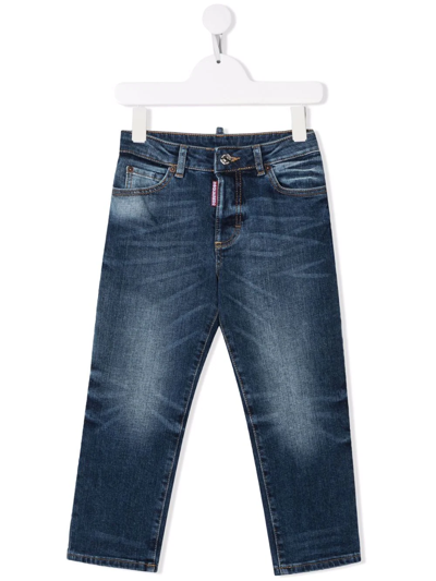 Dsquared2 Kids' Stonewashed Straight-leg Jeans In Blue