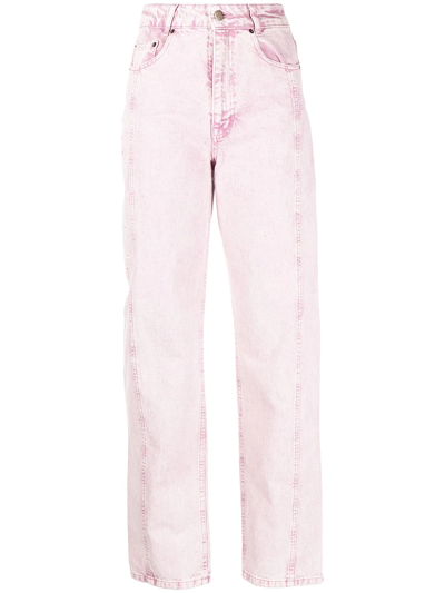 Rotate Birger Christensen Debossed-logo Straight-leg Jeans In Pink