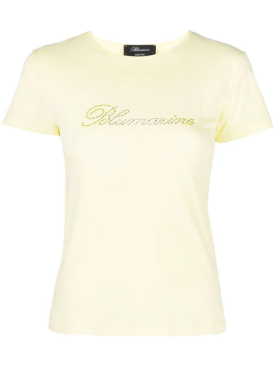 Blumarine Rhinestone-embellished Cotton T-shirt In Giallo