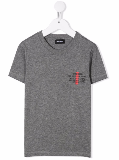 Diesel Kids' Logo-print Cotton T-shirt In Grey