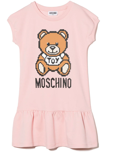 Moschino Kids' Abito Rosa Teddy Bear In Jersey Di Cotone In Sugar Rose