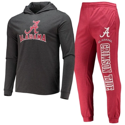 Concepts Sport Crimson/heather Charcoal Alabama Crimson Tide Meter Long Sleeve Hoodie T-shirt & Jogg In Crimson,charcoal