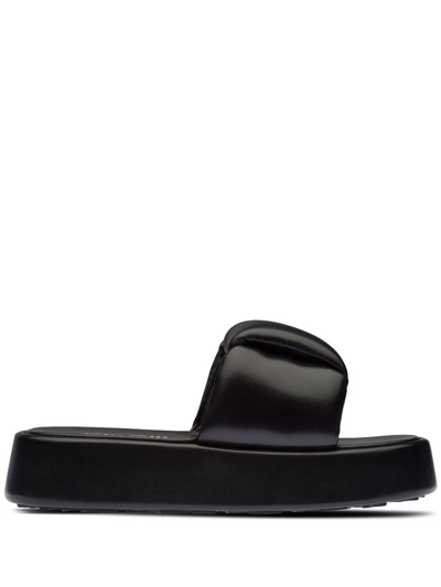 Miu Miu Padded Leather Sandals In Black