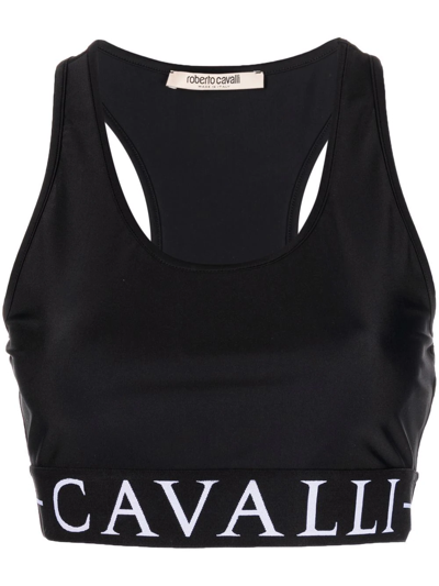 Roberto Cavalli Logo织带运动文胸 In Black