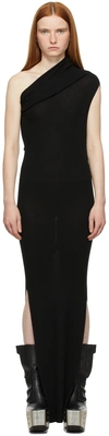 Rick Owens Black Ribbed One Shoulder Dress