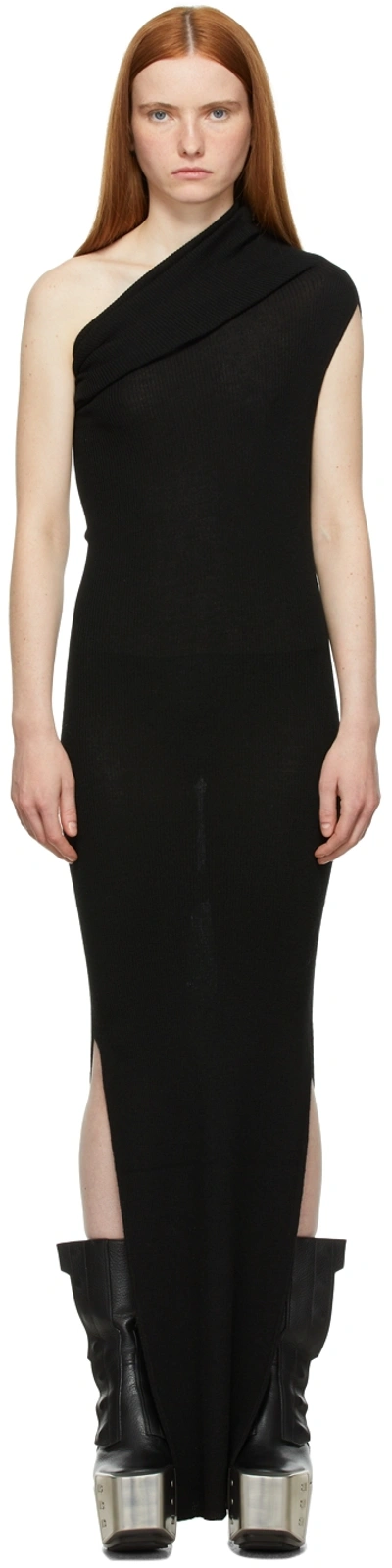 Rick Owens Black Ribbed One Shoulder Dress