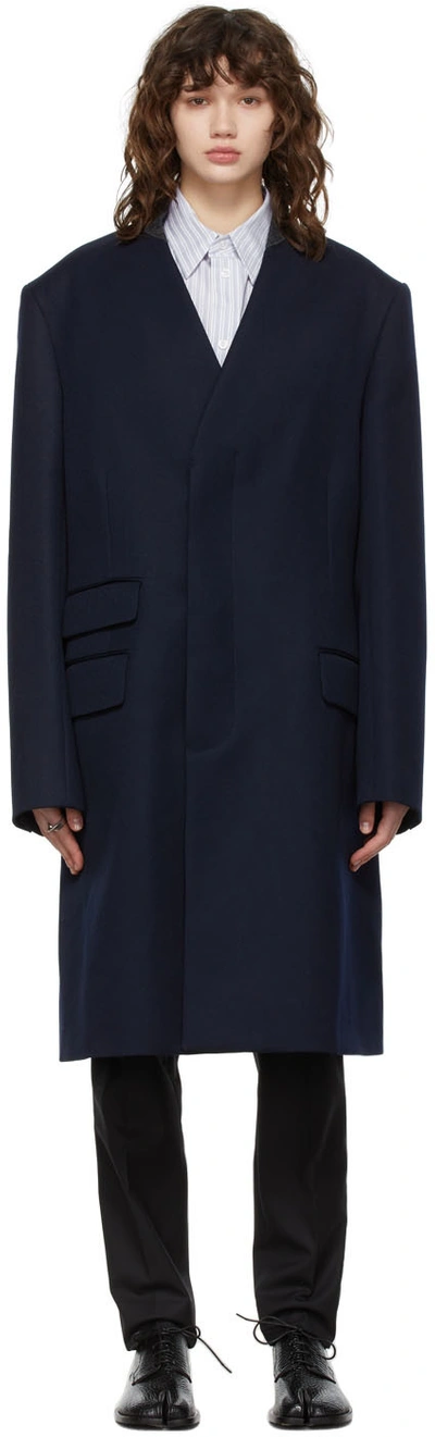 Maison Margiela Concealed Wool Coat In Blu