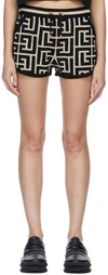 BALMAIN BLACK & OFF-WHITE KNIT MONOGRAM SHORTS