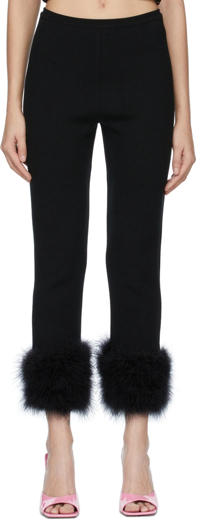 Magda Butrym Feather-trimmed Cropped Knitted Slim-leg Pants In Nero