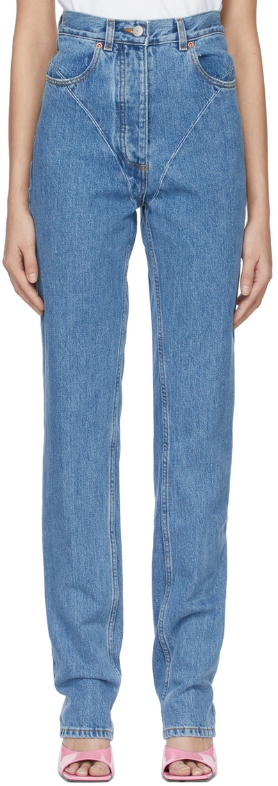 Magda Butrym High Rise Cotton Denim Straight Jeans In Blue
