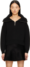 ALAÏA BLACK RIB KNIT ZIP-UP SWEATER