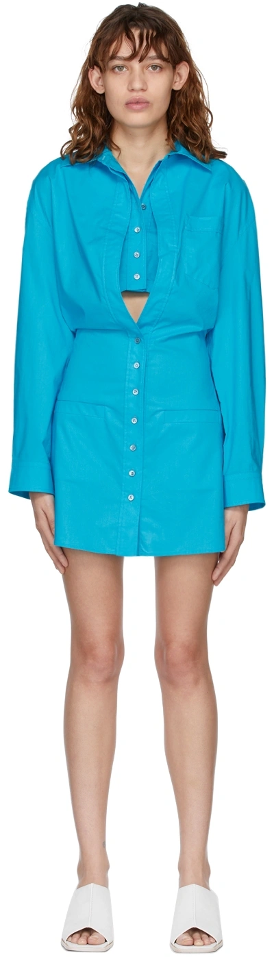 Jacquemus Baunhilha Layered Cutout Cotton-poplin Shirt Dress In Turquoise