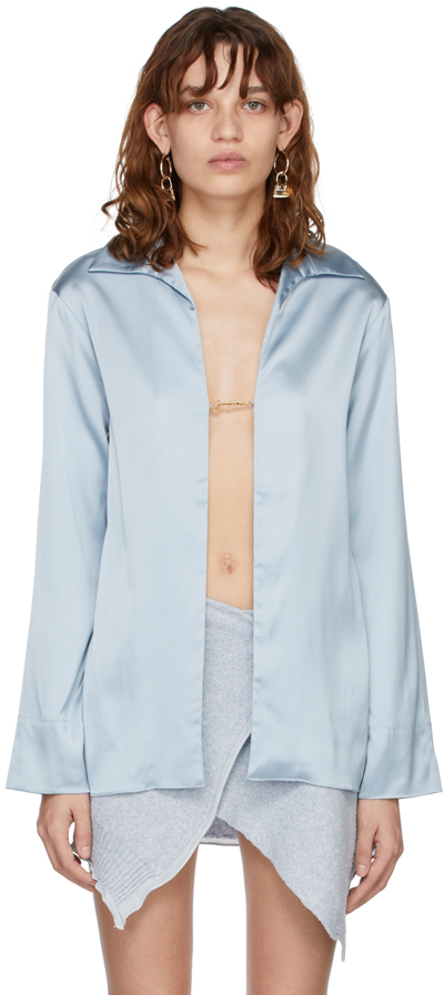 Jacquemus La Chemise Notte Logo-plaque Shirt In Light Blue