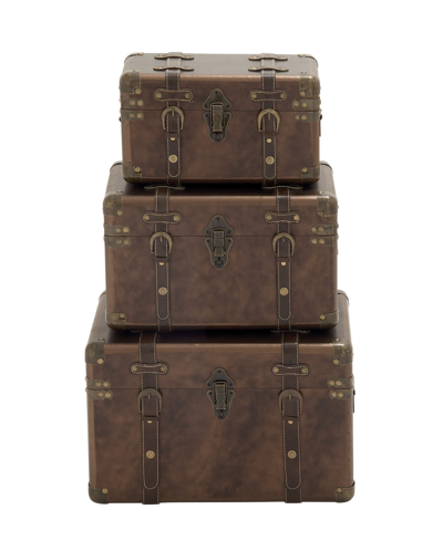 Rosemary Lane Leather Traditional Trunk, Set Of 3 In Brown
