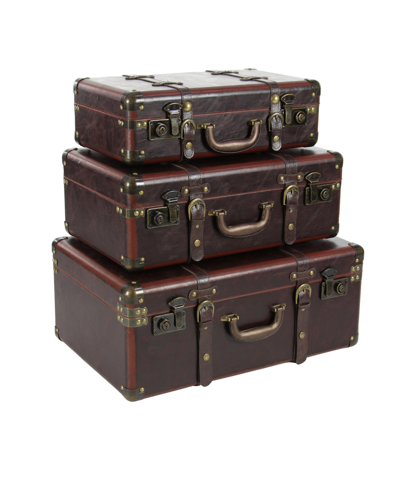 Rosemary Lane Leather Retro Trunk, Set Of 3 In Brown