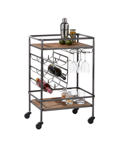 Rosemary Lane Chinese Fir And Metal Industrial Bar Cart In Brown