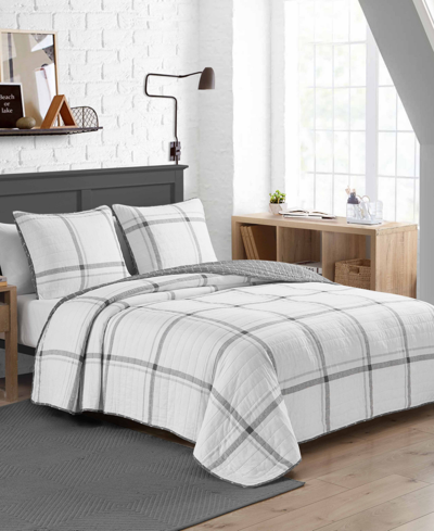 Nautica Fleetville Cotton Reversible 3 Piece Quilt Set, Full/queen In Gray