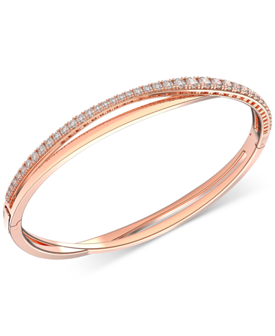 Swarovski Rose Gold-tone Crystal Intertwining Double-row Bangle Bracelet In Gold / Gold Tone / Rose / Rose Gold / Rose Gold Tone / White