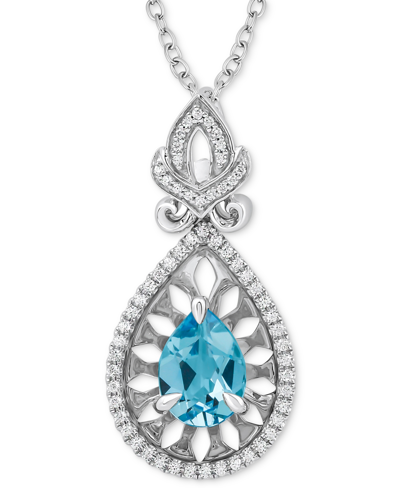 Enchanted Disney Fine Jewelry Swiss Blue Topaz (1-5/8 Ct. T.w.) & Diamond (1/5 Ct. T.w.) Jasmine Pendant Necklace In Sterling Silv In Sterling Silver