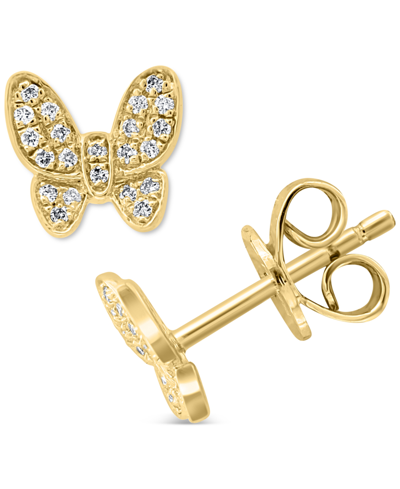 Effy Collection Effy Diamond (1/8 Ct.t.w.) Butterfly Stud Earrings In Sterling Silver Or 14k Gold-plated Sterling Si In Gold-plated Sterling Silver