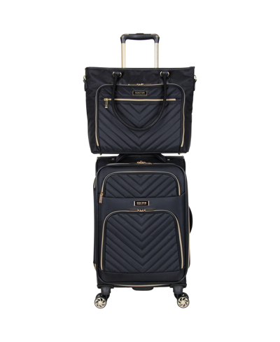 Kenneth Cole Reaction Chelsea Softside Chevron Expandable 2pc 20" Carry-on Luggage + Matching 15" Laptop Tote Set In Black