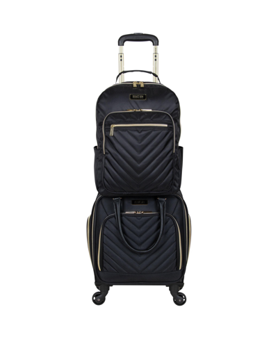 Kenneth Cole Reaction Chelsea Softside Chevron 2pc Carry-on Underseater Luggage + Matching 15" Laptop Backpack Set In Black