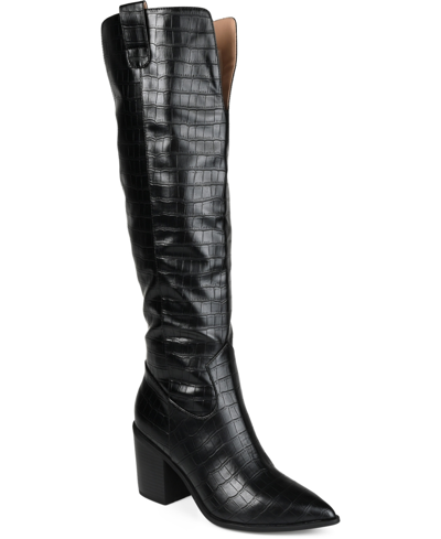 JOURNEE COLLECTION WOMEN'S THERESE EXTRA WIDE CALF BLOCK HEEL KNEE HIGH DRESS BOOTS